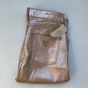 Guess Women’s 1981 High Rise Skinny Jeans Foil Gold Metallic Size 25